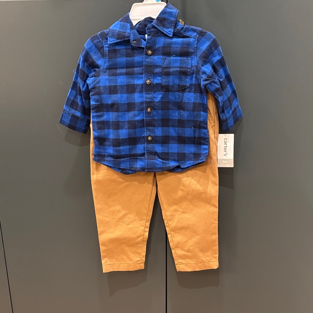 Carter's Navy Checkered Shirt and Khaki Pants Set
